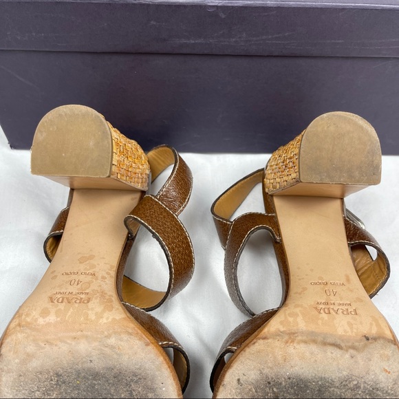 Prada Authentic Wicker Block Heel Ankle Strap Sandals - Picture 14 of 15